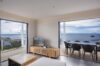 Living room and dining terrace of St Barthelemy vacation rentals with panoramic sea views