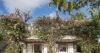 Charming villa façade with flowering vines, tropical palms, and shaded terrace in St Barts rental.
