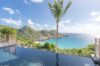 Infinity pool with palm tree and panoramic views of turquoise bay in St Barts luxury villa rental