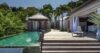 Infinity pool with wooden deck and pavilion at luxury villa rental in St Barts