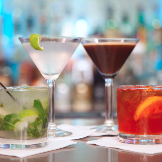 Cocktails served at the villa bar