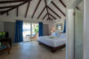 Bedroom with vaulted ceiling and sea view at Villa Plumbago, Colombier, St Barts luxury rentals.