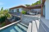 Contemporary villa terrace with pool and lounge area at Villa Plumbago, Colombier, St Barthelemy vacation rentals